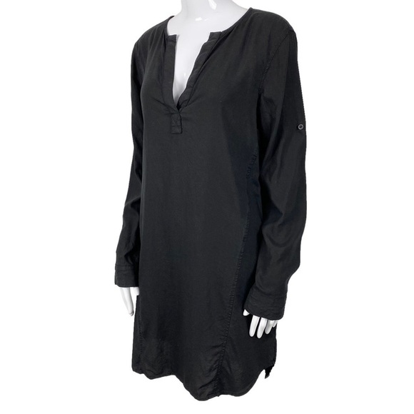 Cloth & Stone black tencel long sleeve v-neck dress with roll tab sleeves Small - Picture 4 of 8